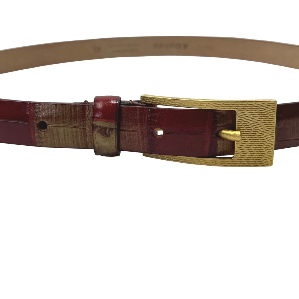 Albatros Italian Red‎ Embossed Leather Reptile Look Belt Gold Tone Buckle XL